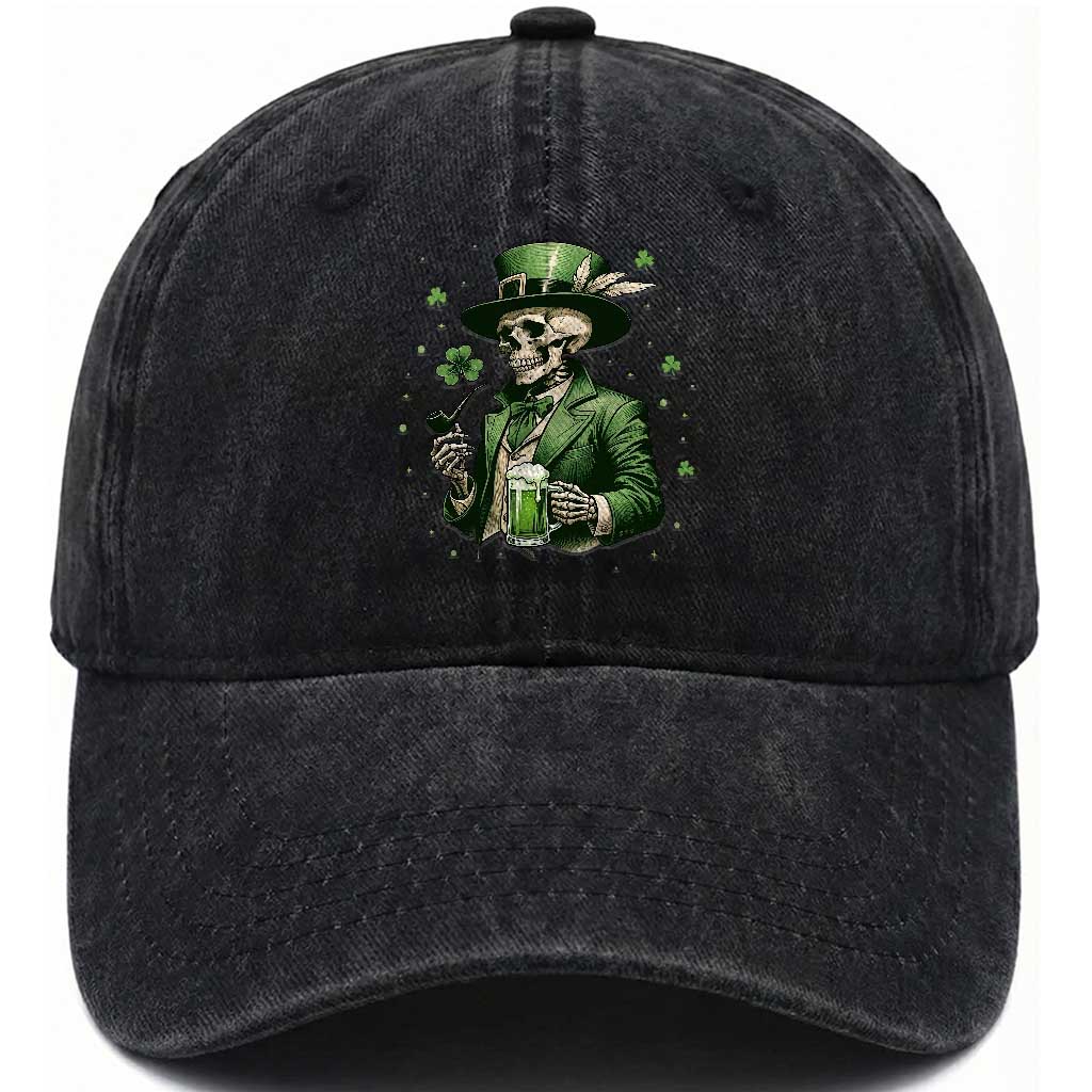 Skeleton St Patricks Day Drinking Washed Cotton Baseball Cap Irish Party Gift TS12 Print Your Wear