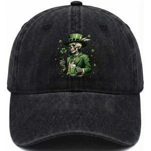 Skeleton St Patricks Day Drinking Washed Cotton Baseball Cap Irish Party Gift TS12 Print Your Wear