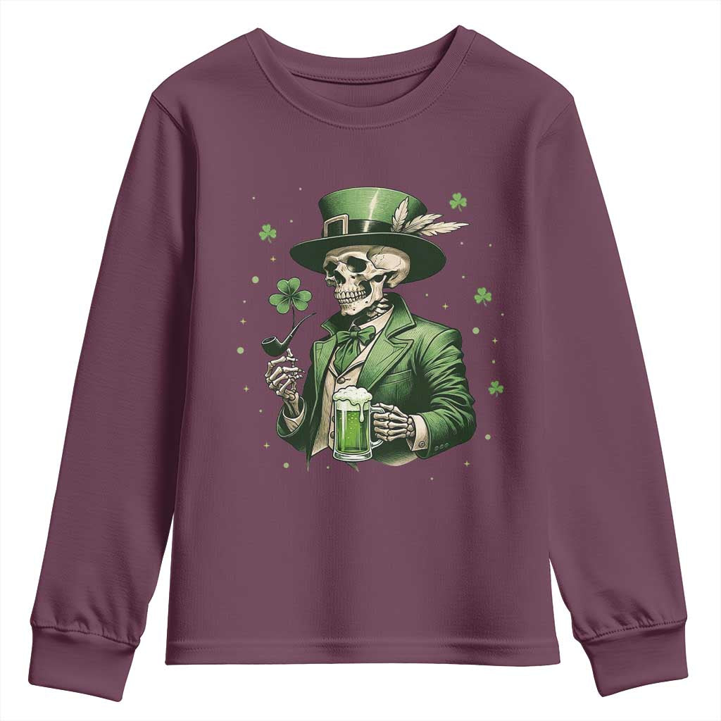 Skeleton St Patricks Day Drinking Youth Sweatshirt Irish Party Gift TS12 Maroon Print Your Wear