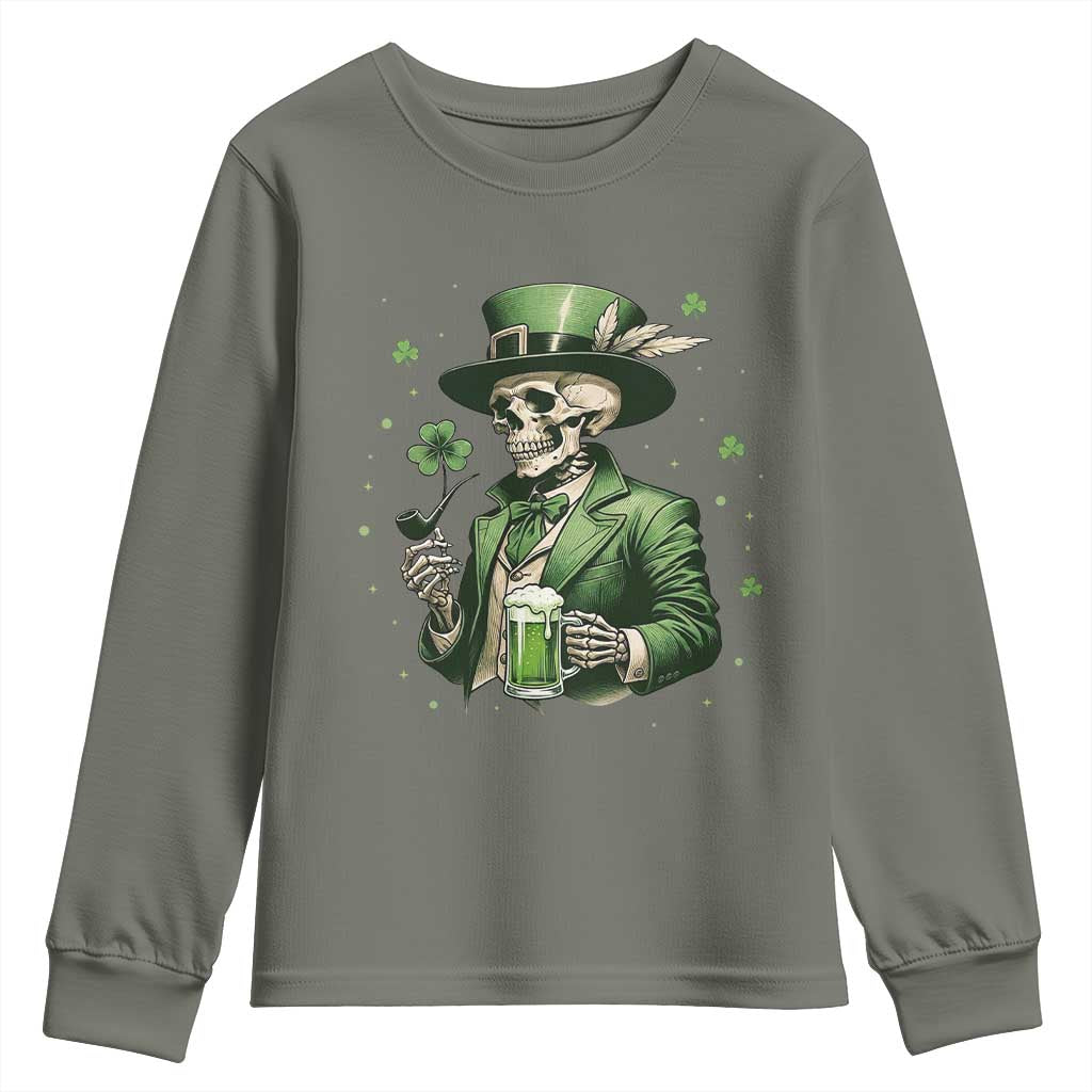 Skeleton St Patricks Day Drinking Youth Sweatshirt Irish Party Gift TS12 Military Green Print Your Wear