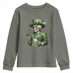 Skeleton St Patricks Day Drinking Youth Sweatshirt Irish Party Gift TS12 Military Green Print Your Wear