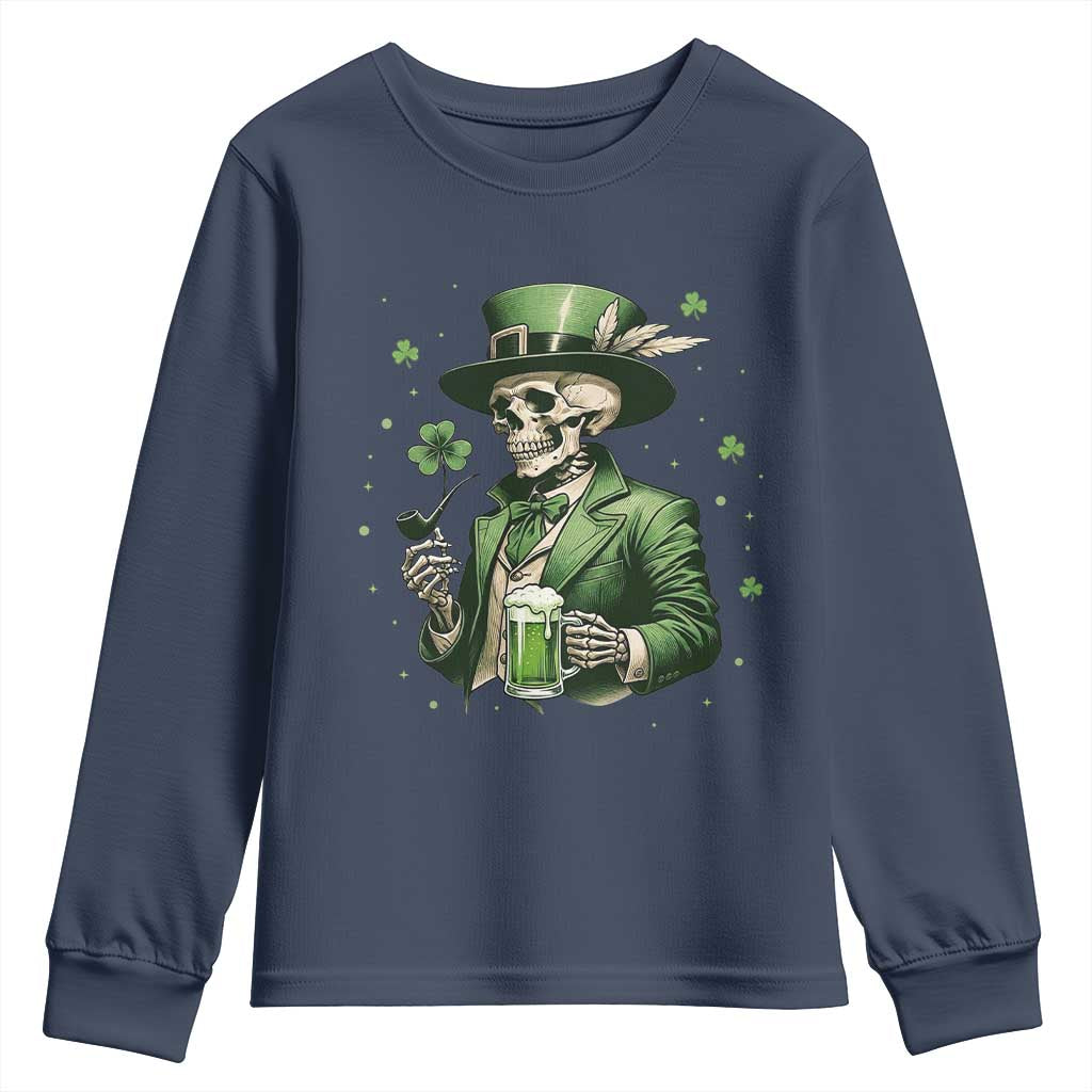 Skeleton St Patricks Day Drinking Youth Sweatshirt Irish Party Gift TS12 Navy Print Your Wear