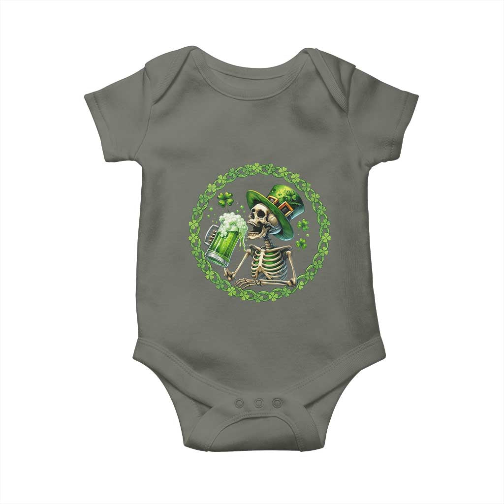 Lucky Irish Skeleton St Patricks Day Baby Onesie Beer Lover TS12 Military Green Print Your Wear
