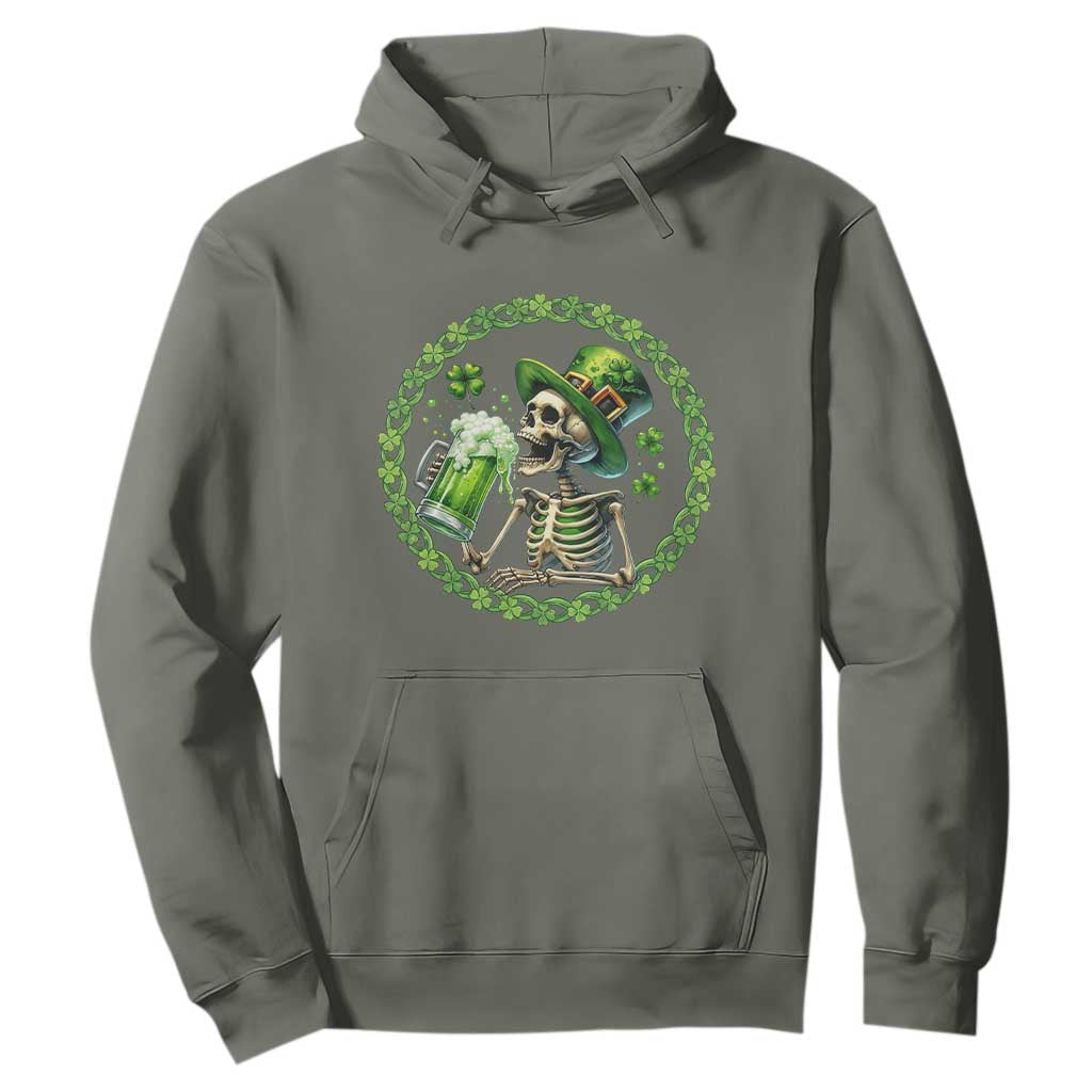 Lucky Irish Skeleton St Patricks Day Hoodie Beer Lover TS12 Military Green Print Your Wear