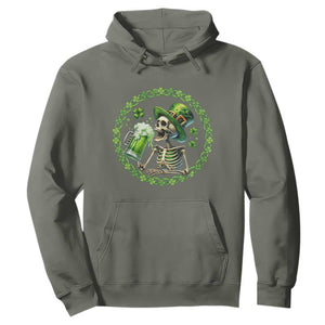 Lucky Irish Skeleton St Patricks Day Hoodie Beer Lover TS12 Military Green Print Your Wear