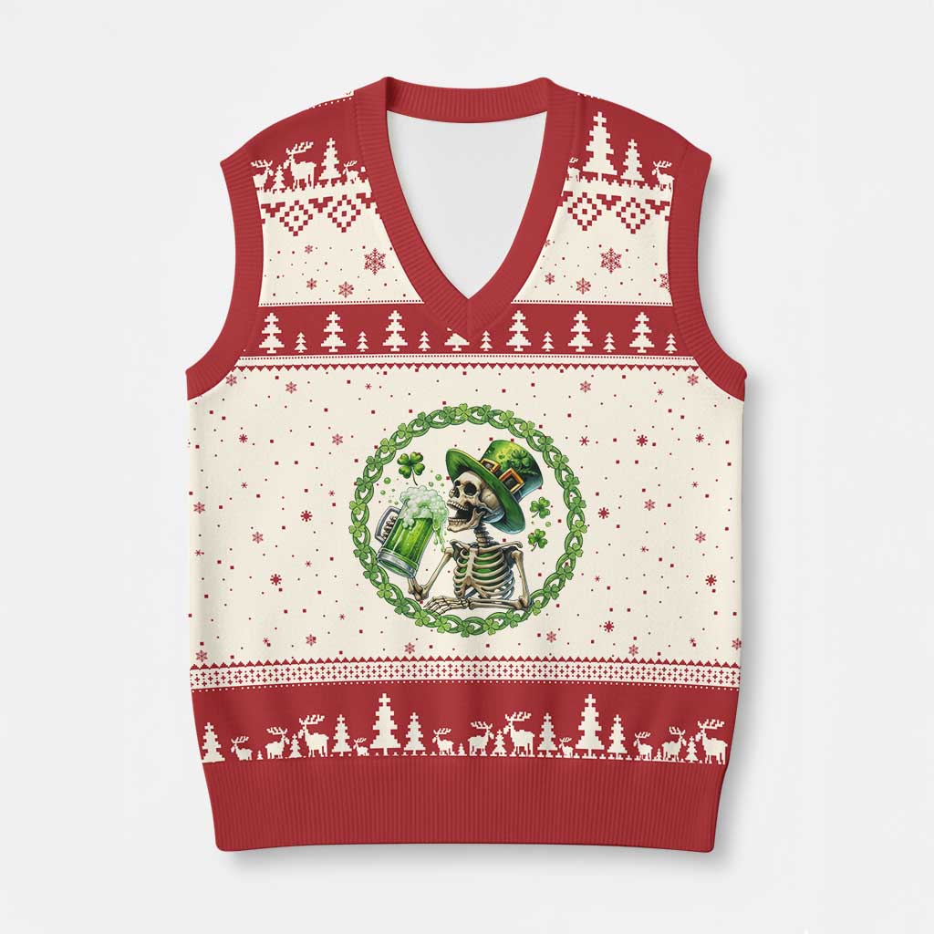 Lucky Irish Skeleton St Patricks Day V-Neck Knit Sweater Vest Beer Lover TS12 Beige Red Print Your Wear