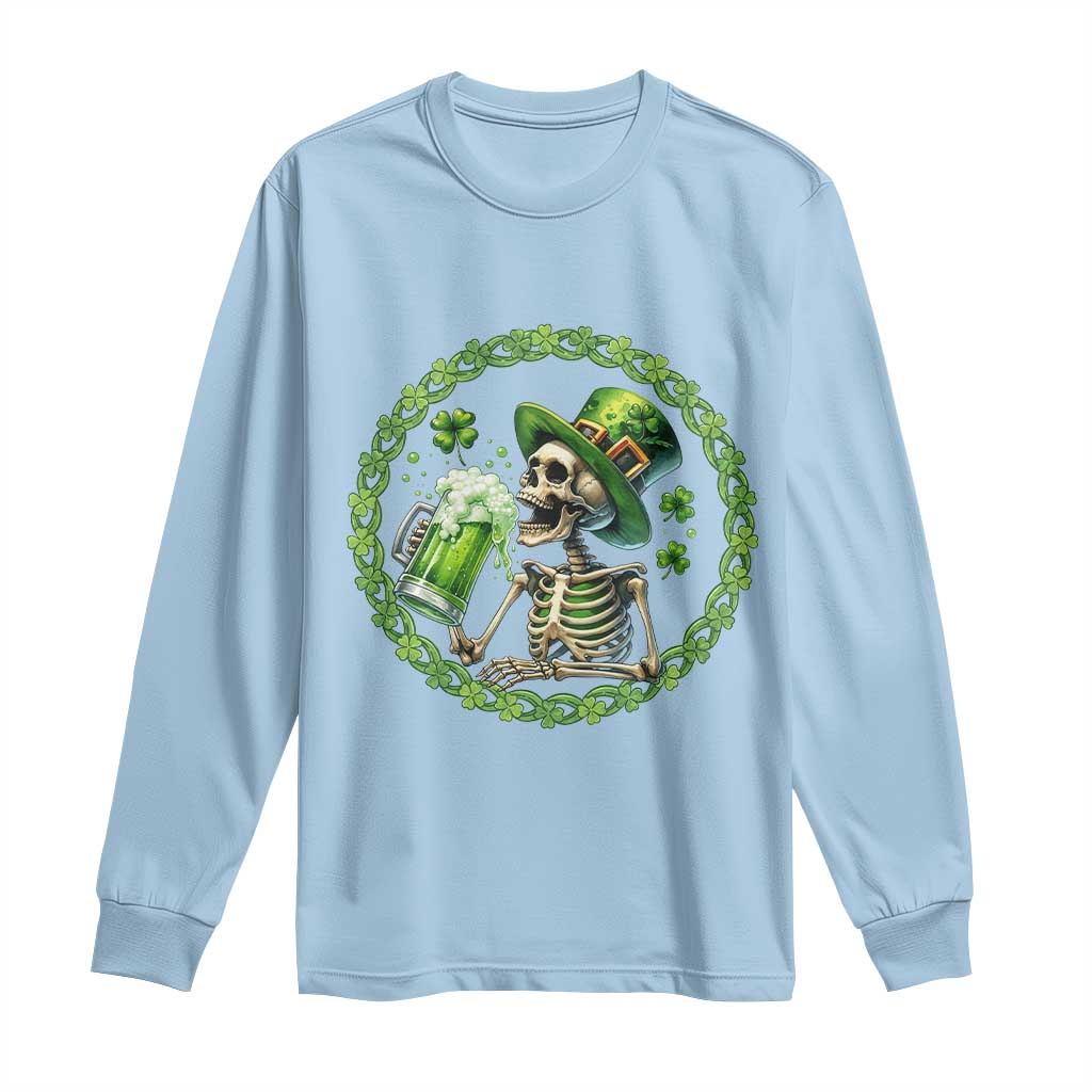 Lucky Irish Skeleton St Patricks Day Long Sleeve Shirt Beer Lover TS12 Light Blue Print Your Wear