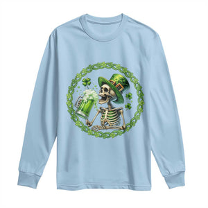 Lucky Irish Skeleton St Patricks Day Long Sleeve Shirt Beer Lover TS12 Light Blue Print Your Wear