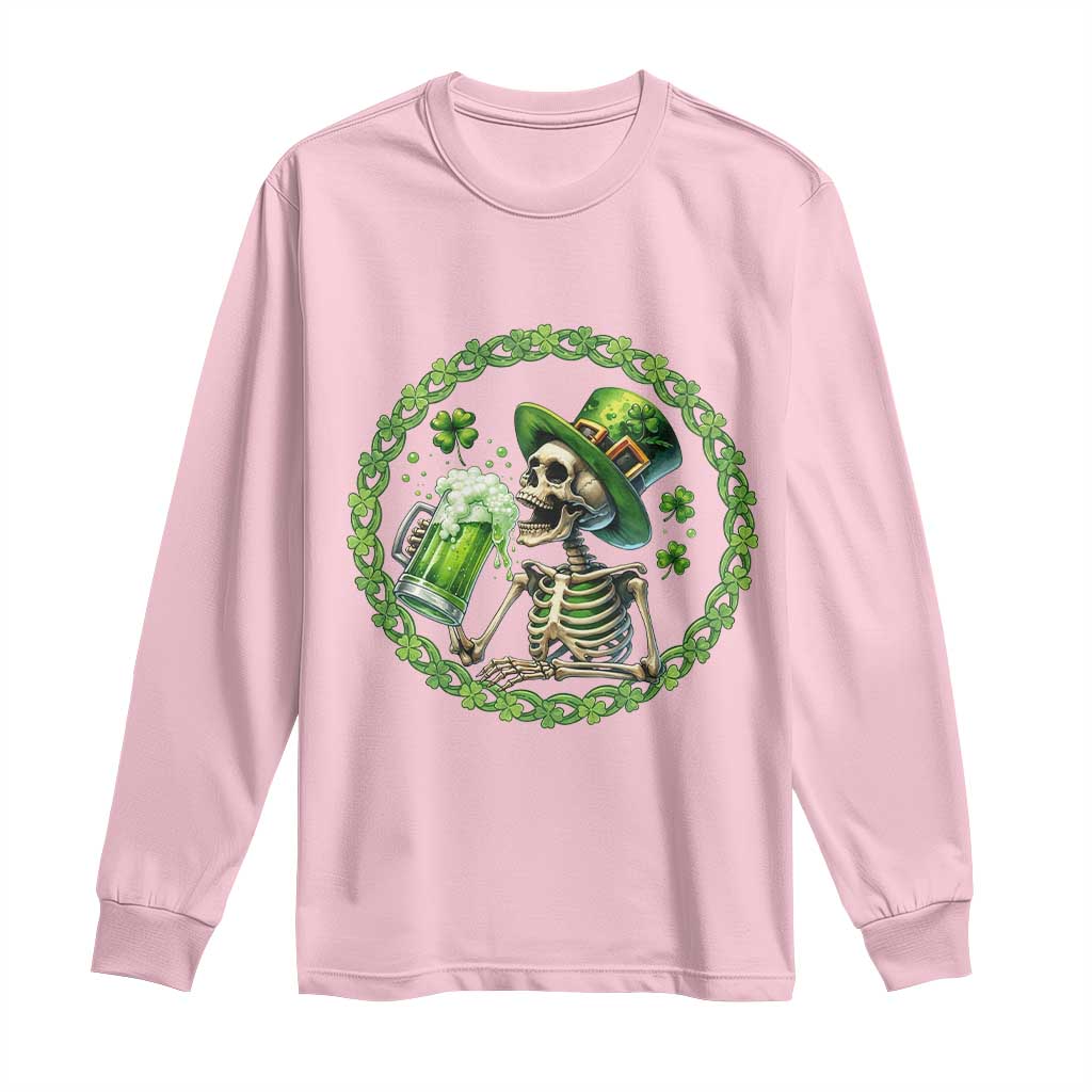 Lucky Irish Skeleton St Patricks Day Long Sleeve Shirt Beer Lover TS12 Light Pink Print Your Wear