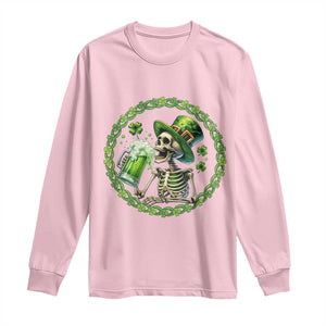 Lucky Irish Skeleton St Patricks Day Long Sleeve Shirt Beer Lover TS12 Light Pink Print Your Wear
