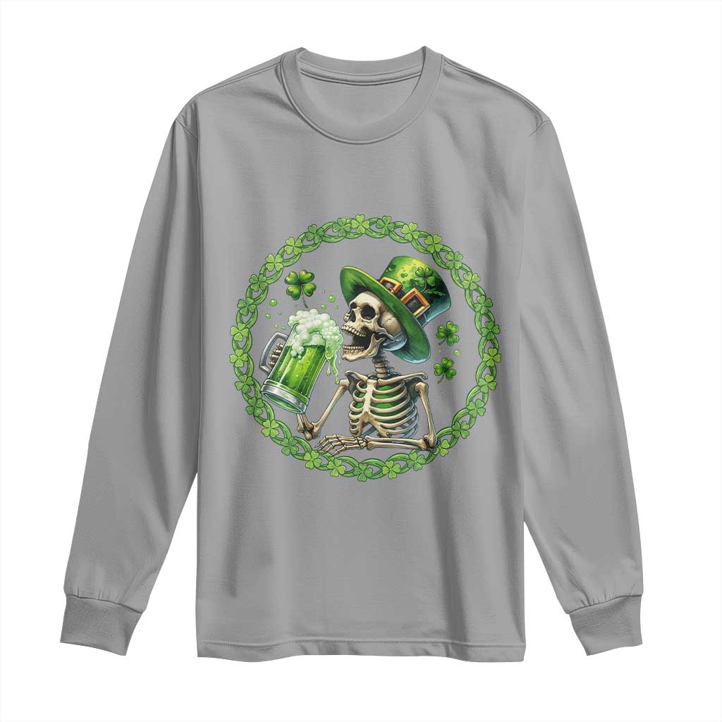 Lucky Irish Skeleton St Patricks Day Long Sleeve Shirt Beer Lover TS12 Sport Gray Print Your Wear