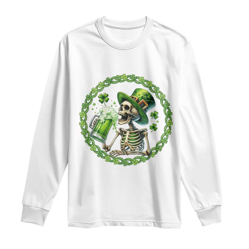 Lucky Irish Skeleton St Patricks Day Long Sleeve Shirt Beer Lover TS12 White Print Your Wear