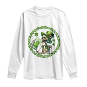 Lucky Irish Skeleton St Patricks Day Long Sleeve Shirt Beer Lover TS12 White Print Your Wear
