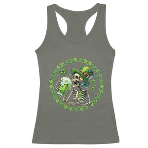 Lucky Irish Skeleton St Patricks Day Racerback Tank Top Beer Lover TS12 Military Green Print Your Wear