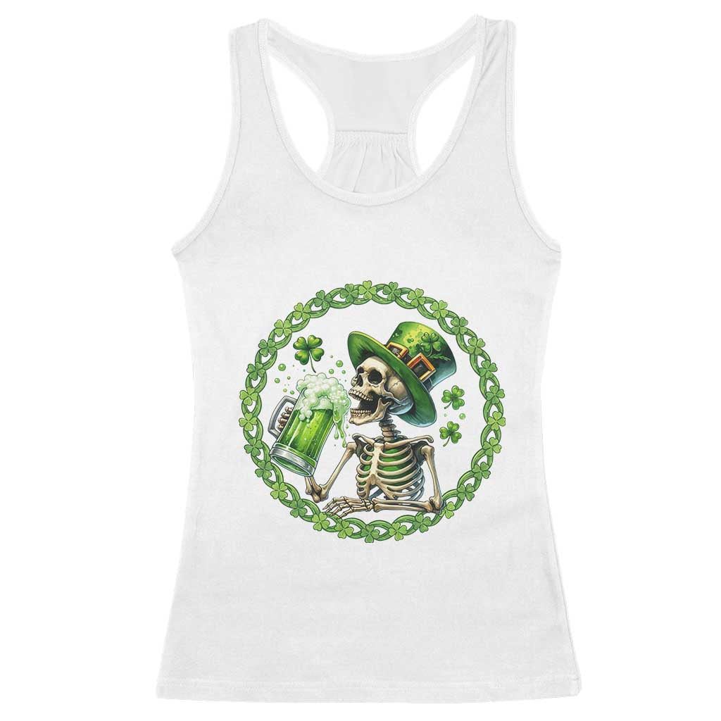 Lucky Irish Skeleton St Patricks Day Racerback Tank Top Beer Lover TS12 White Print Your Wear