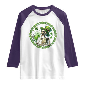 Lucky Irish Skeleton St Patricks Day Raglan Shirt Beer Lover TS12 White Purple Print Your Wear