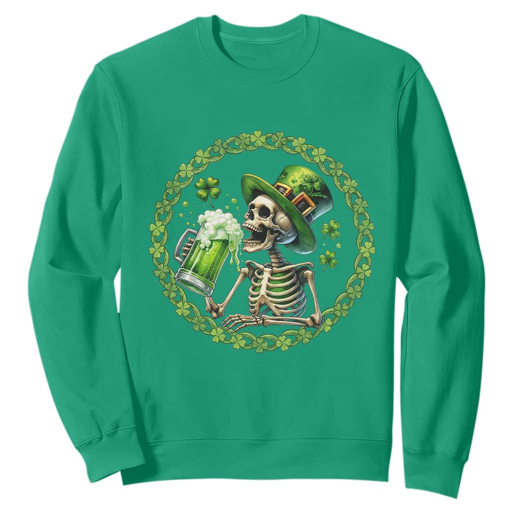 Lucky Irish Skeleton St Patricks Day Sweatshirt Beer Lover TS12 Irish Green Print Your Wear