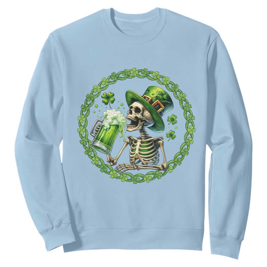 Lucky Irish Skeleton St Patricks Day Sweatshirt Beer Lover TS12 Light Blue Print Your Wear