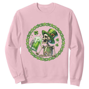 Lucky Irish Skeleton St Patricks Day Sweatshirt Beer Lover TS12 Light Pink Print Your Wear