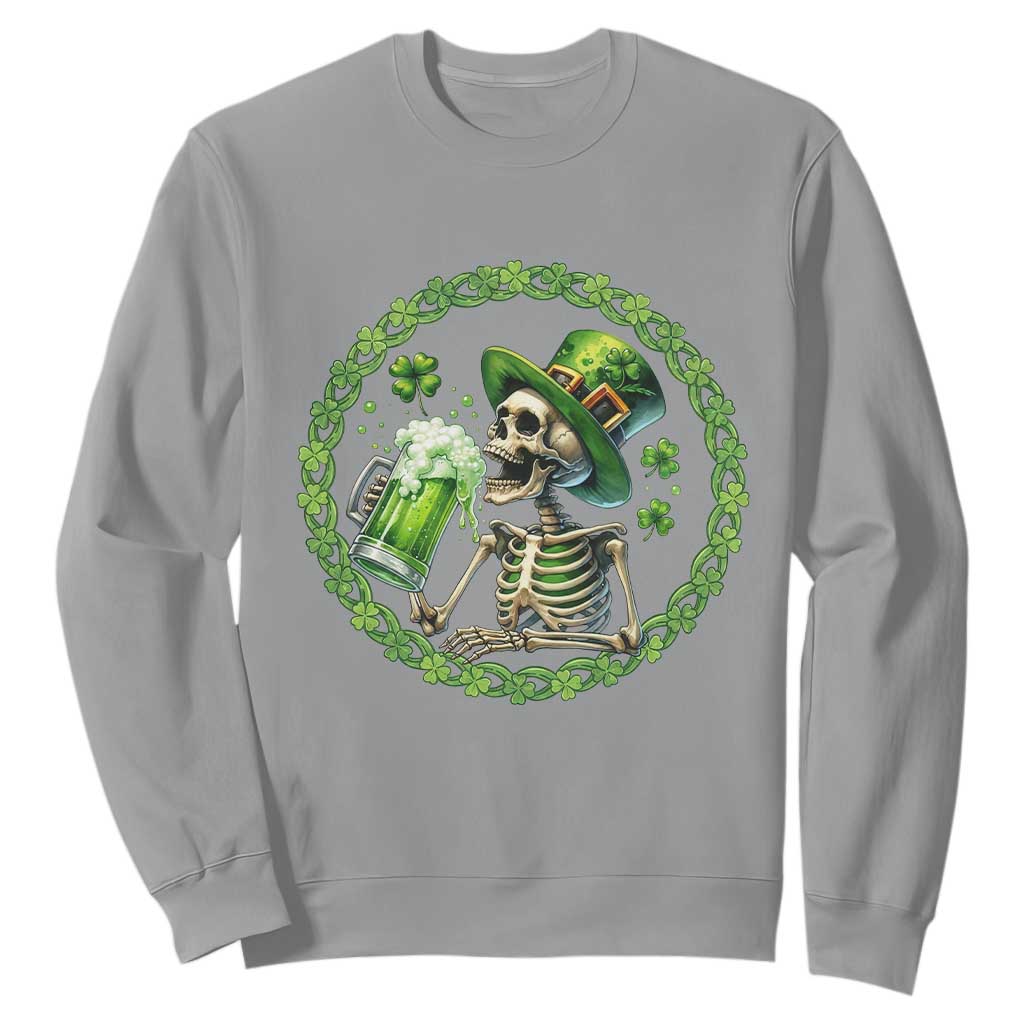 Lucky Irish Skeleton St Patricks Day Sweatshirt Beer Lover TS12 Sport Gray Print Your Wear