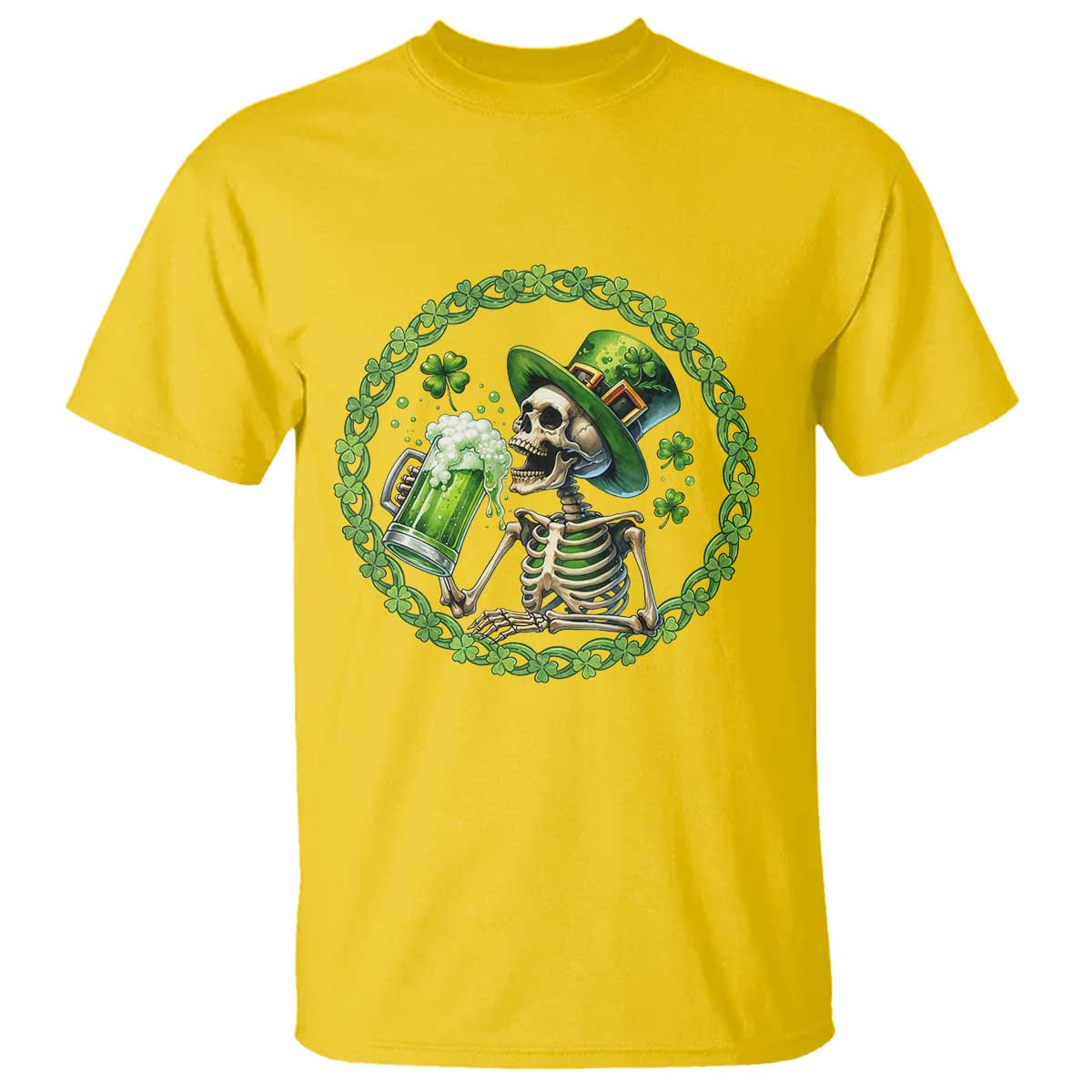 Lucky Irish Skeleton St Patricks Day T Shirt Beer Lover TS12 Daisy Print Your Wear