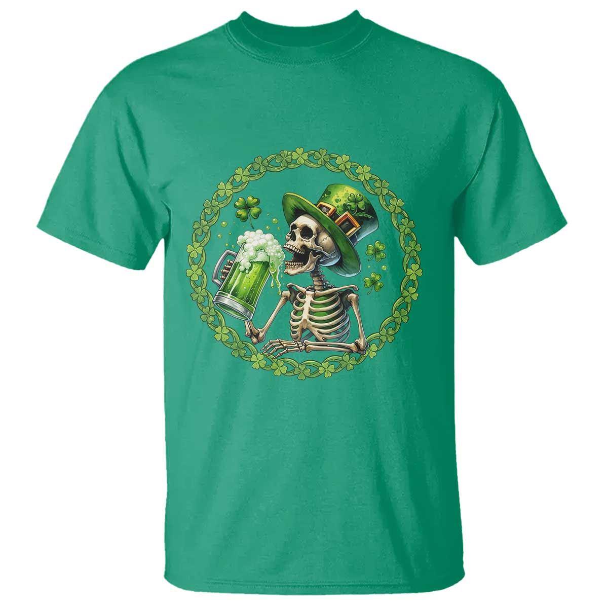 Lucky Irish Skeleton St Patricks Day T Shirt Beer Lover
