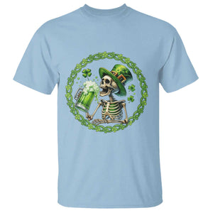 Lucky Irish Skeleton St Patricks Day T Shirt Beer Lover TS12 Light Blue Print Your Wear