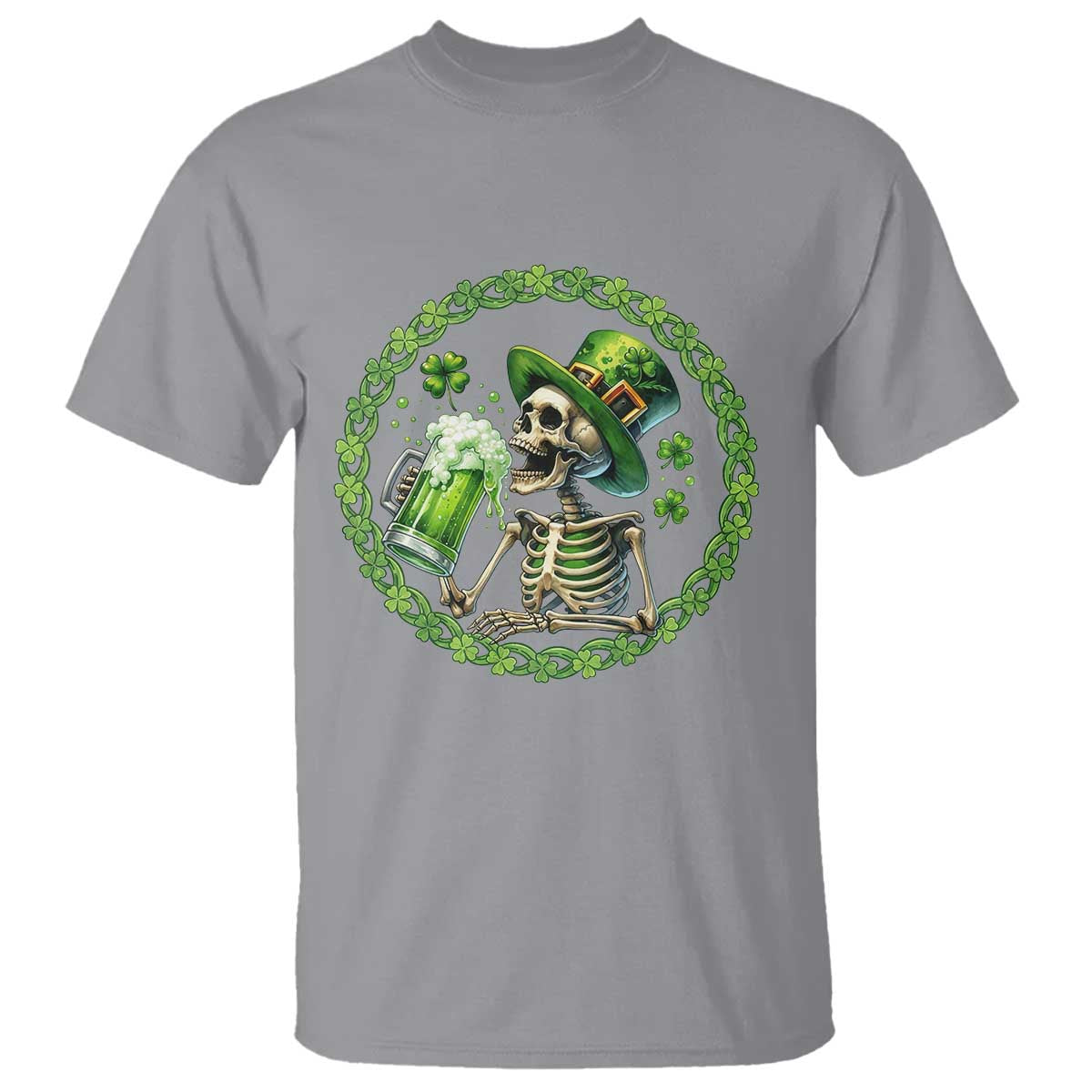 Lucky Irish Skeleton St Patricks Day T Shirt Beer Lover TS12 Sport Gray Print Your Wear