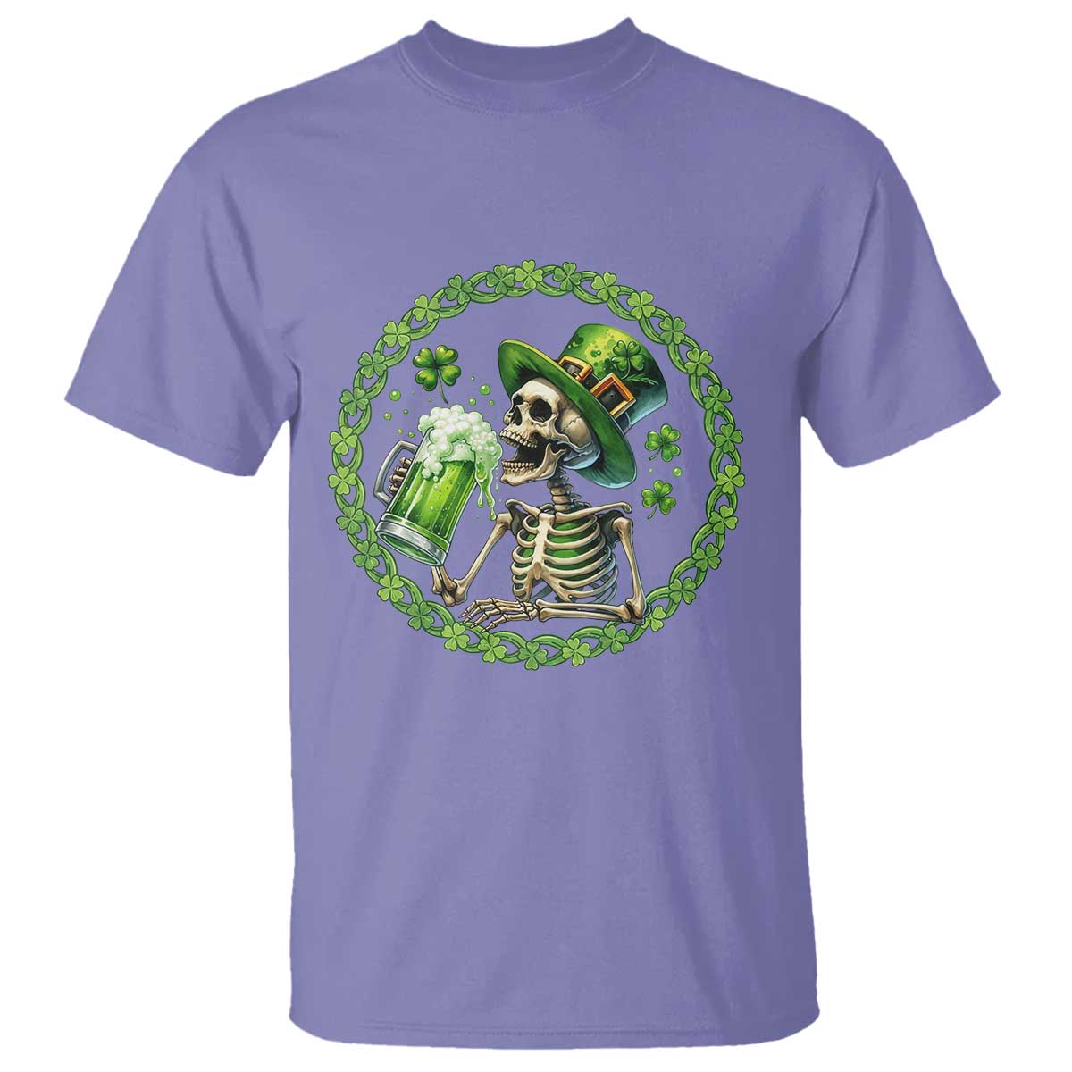 Lucky Irish Skeleton St Patricks Day T Shirt Beer Lover TS12 Violet Print Your Wear