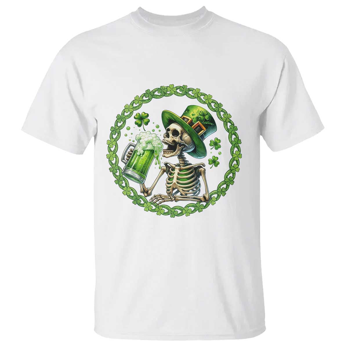 Lucky Irish Skeleton St Patricks Day T Shirt Beer Lover TS12 White Print Your Wear
