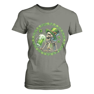 Lucky Irish Skeleton St Patricks Day T Shirt For Women Beer Lover TS12 Military Green Print Your Wear