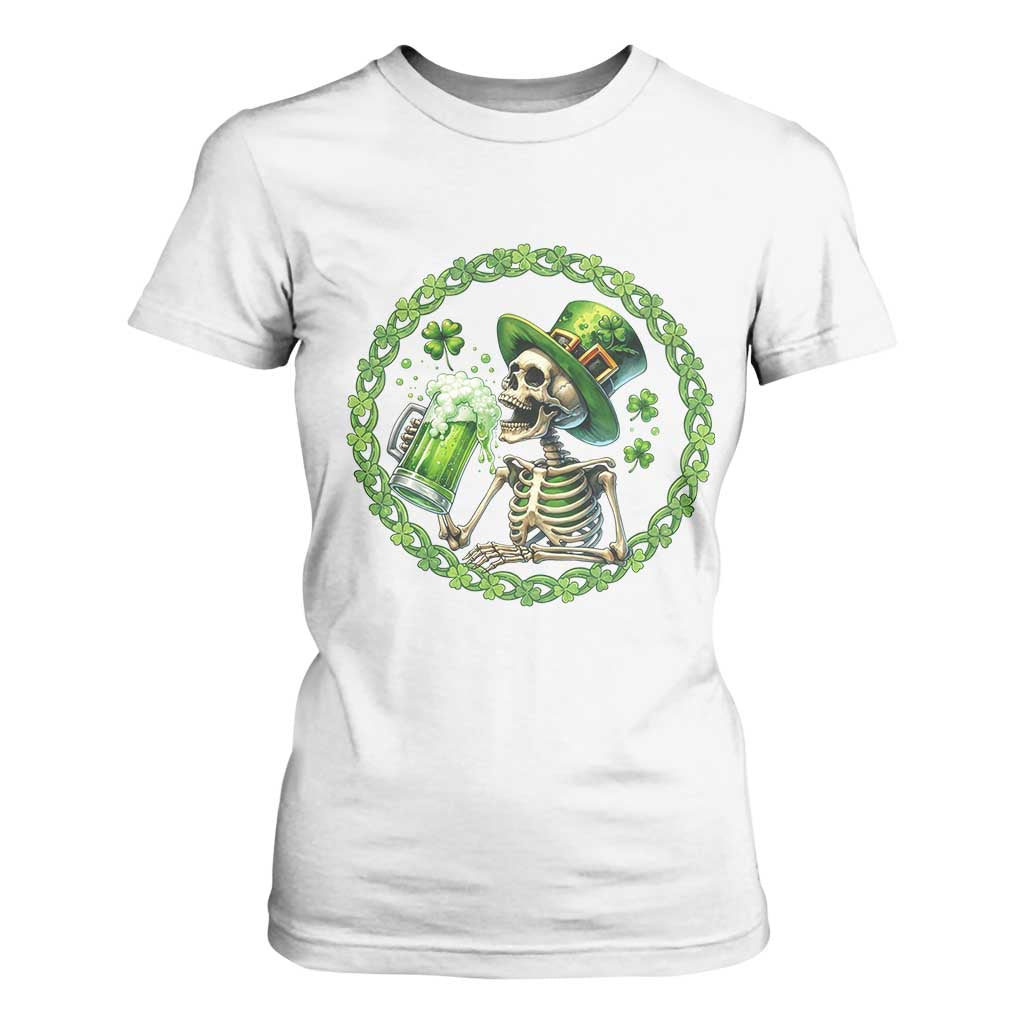 Lucky Irish Skeleton St Patricks Day T Shirt For Women Beer Lover TS12 White Print Your Wear