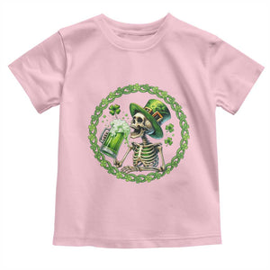 Lucky Irish Skeleton St Patricks Day Toddler T Shirt Beer Lover TS12 Light Pink Print Your Wear