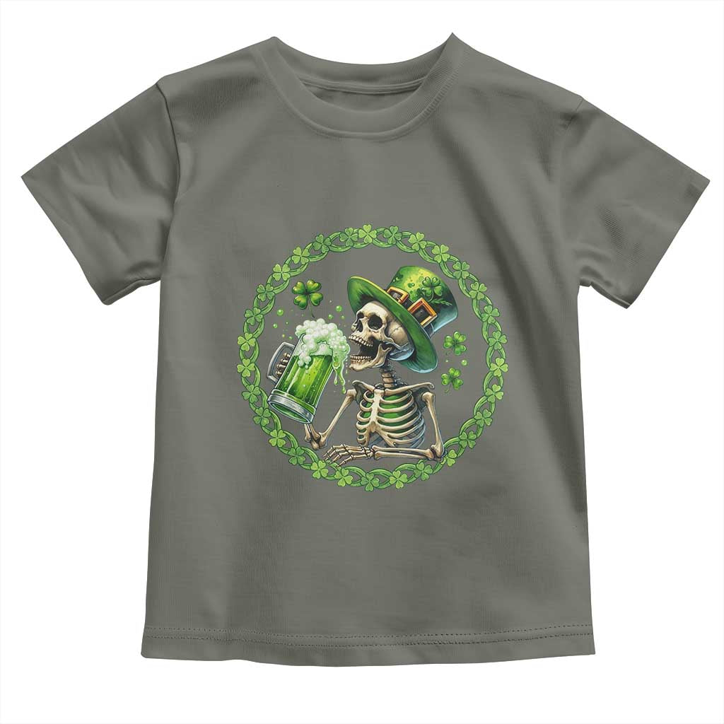 Lucky Irish Skeleton St Patricks Day Toddler T Shirt Beer Lover TS12 Military Green Print Your Wear