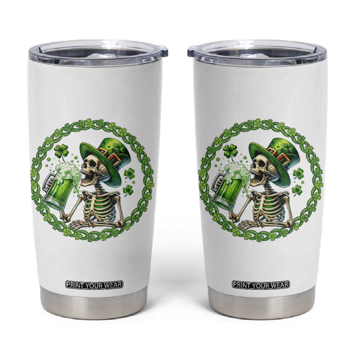 Lucky Irish Skeleton St Patricks Day Tumbler Cup Beer Lover TS12 White Print Your Wear