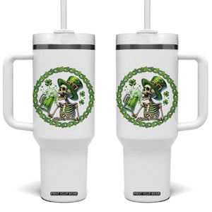 Lucky Irish Skeleton St Patricks Day Tumbler With Handle Beer Lover TS12 One Size: 40 oz White Print Your Wear