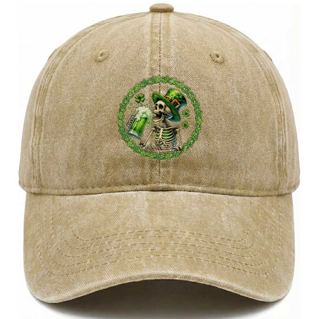 Lucky Irish Skeleton St Patricks Day Washed Cotton Baseball Cap Beer Lover TS12 Print Your Wear