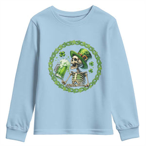 Lucky Irish Skeleton St Patricks Day Youth Sweatshirt Beer Lover TS12 Light Blue Print Your Wear