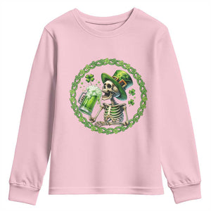 Lucky Irish Skeleton St Patricks Day Youth Sweatshirt Beer Lover TS12 Light Pink Print Your Wear
