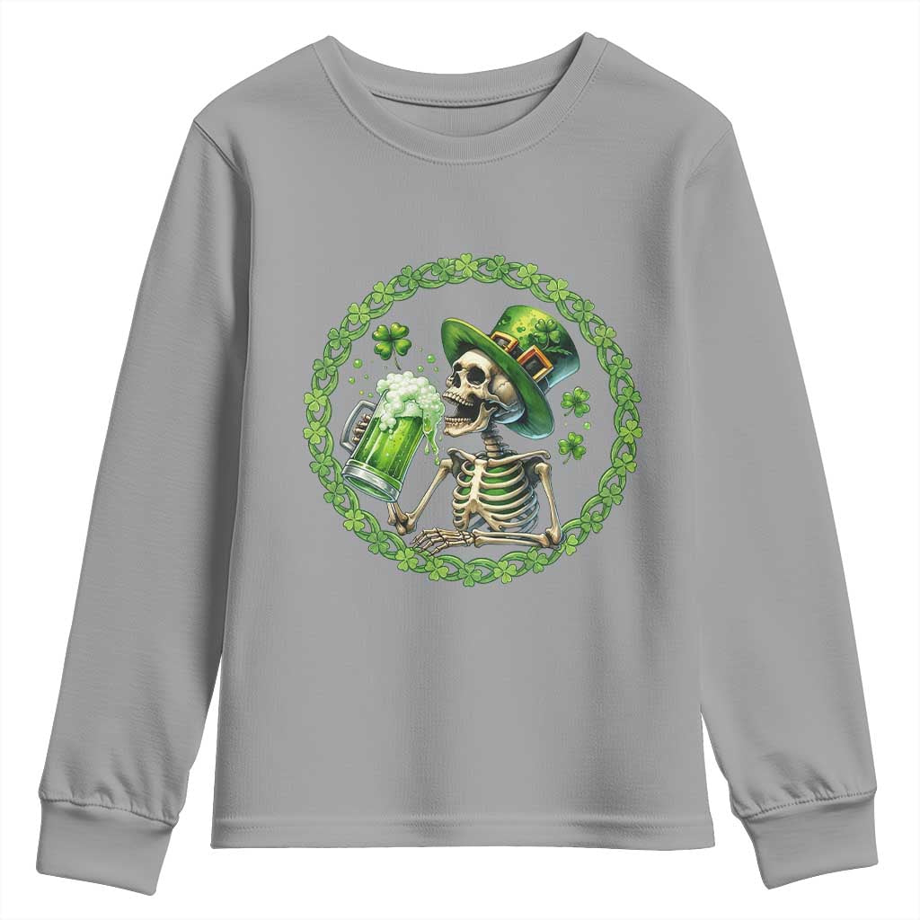 Lucky Irish Skeleton St Patricks Day Youth Sweatshirt Beer Lover TS12 Sport Gray Print Your Wear