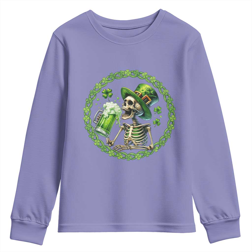 Lucky Irish Skeleton St Patricks Day Youth Sweatshirt Beer Lover TS12 Violet Print Your Wear