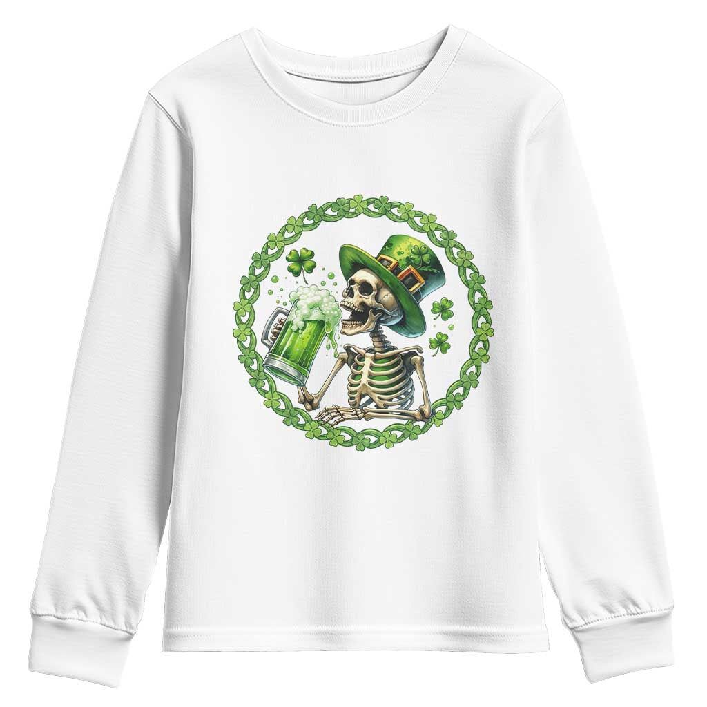 Lucky Irish Skeleton St Patricks Day Youth Sweatshirt Beer Lover TS12 White Print Your Wear