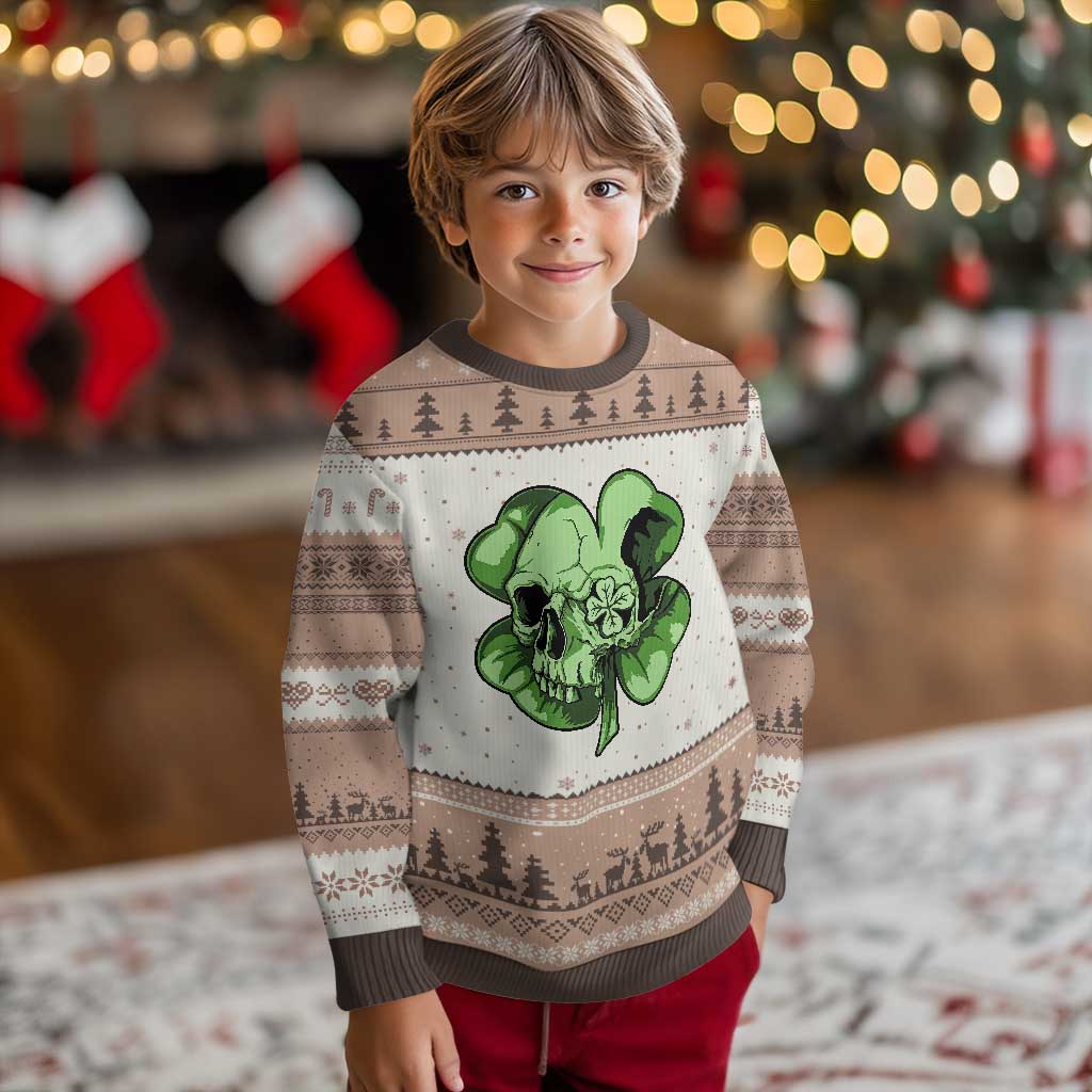 St Patricks Day Lucky Shamrock Skull Gift Ugly Christmas Sweater TS12 Mocha Mousse Print Your Wear