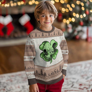 St Patricks Day Lucky Shamrock Skull Gift Ugly Christmas Sweater TS12 Mocha Mousse Print Your Wear