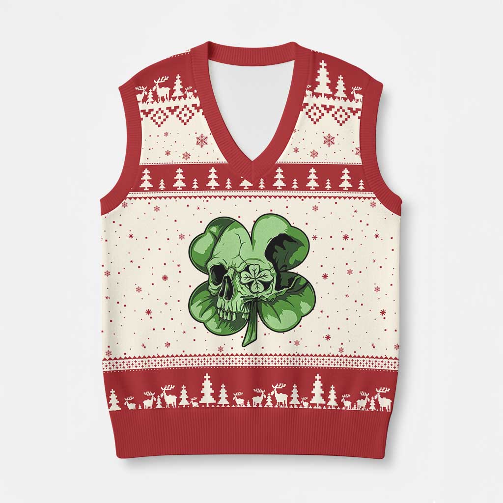 St Patricks Day Lucky Shamrock Skull Gift V-Neck Knit Sweater Vest TS12 Beige Red Print Your Wear