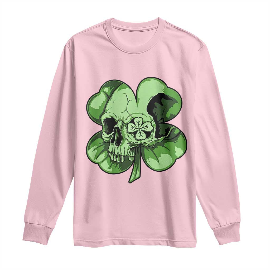 St Patricks Day Lucky Shamrock Skull Gift Long Sleeve Shirt TS12 Light Pink Print Your Wear