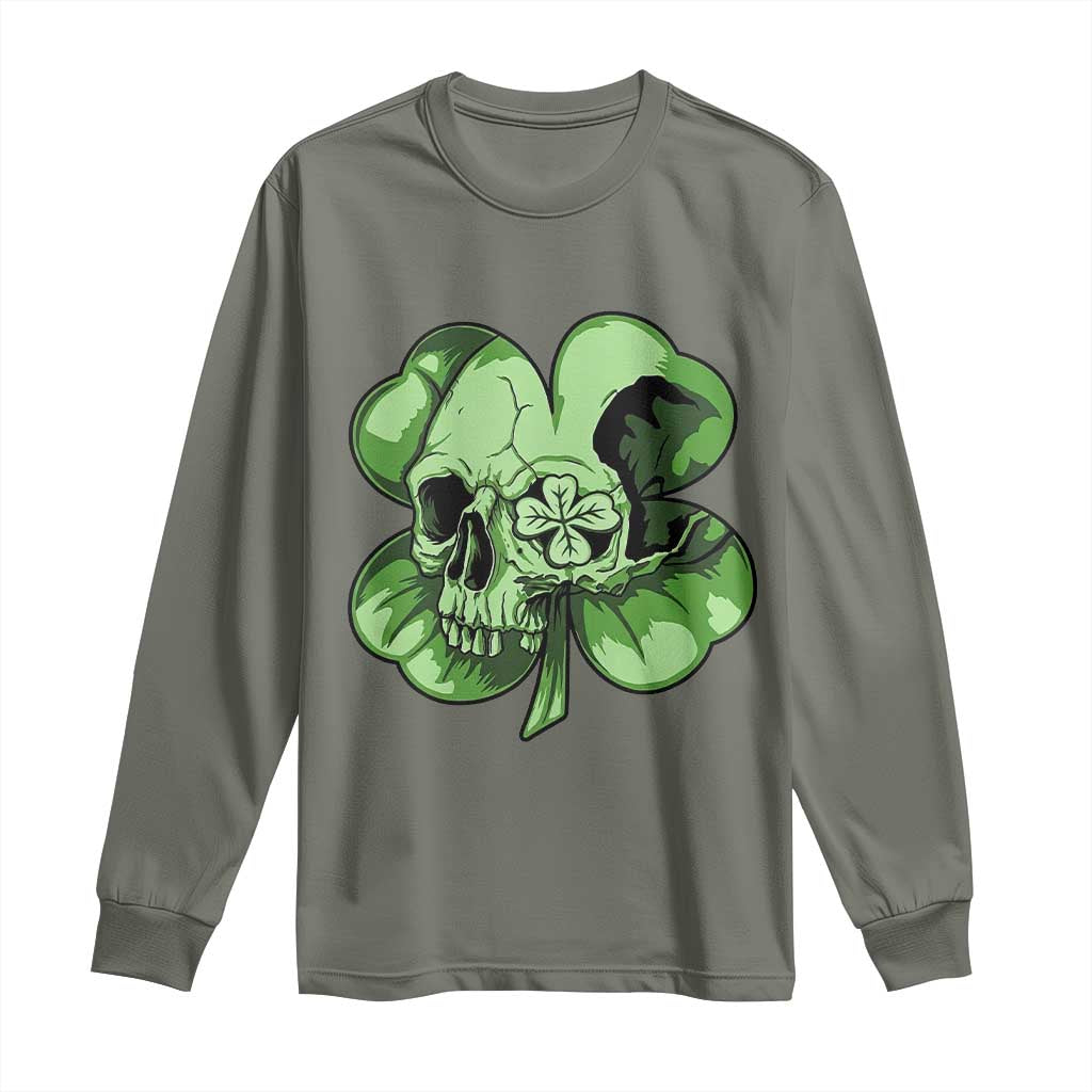 St Patricks Day Lucky Shamrock Skull Gift Long Sleeve Shirt TS12 Military Green Print Your Wear