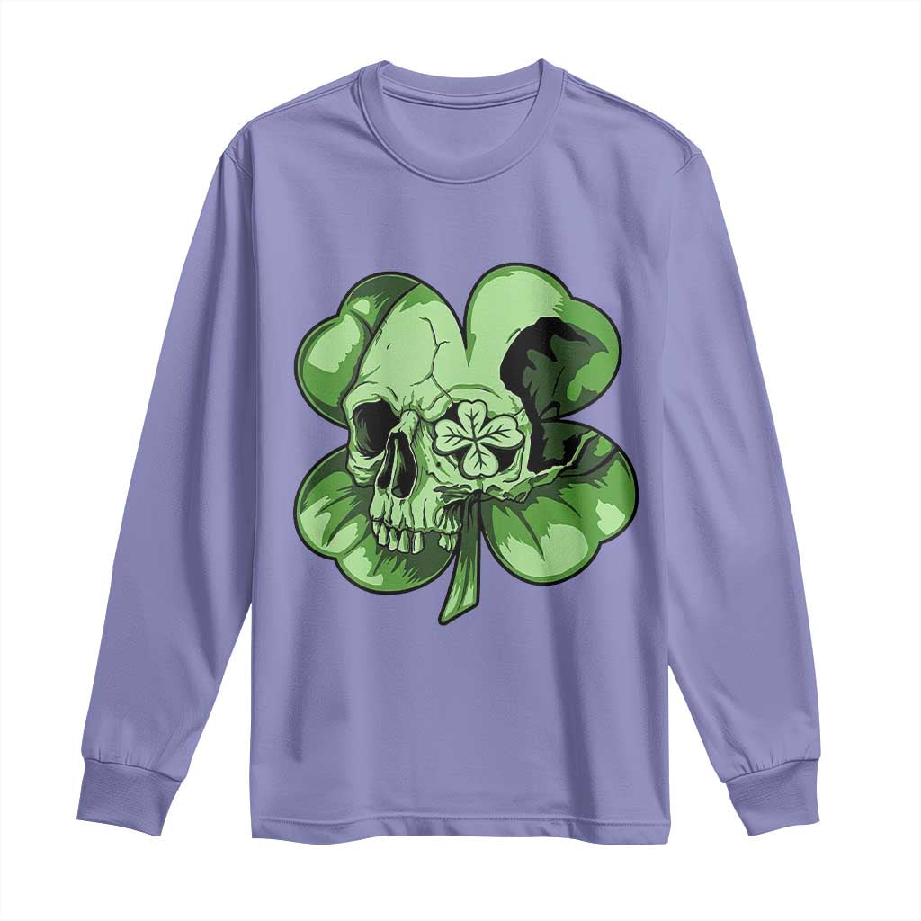 St Patricks Day Lucky Shamrock Skull Gift Long Sleeve Shirt TS12 Violet Print Your Wear