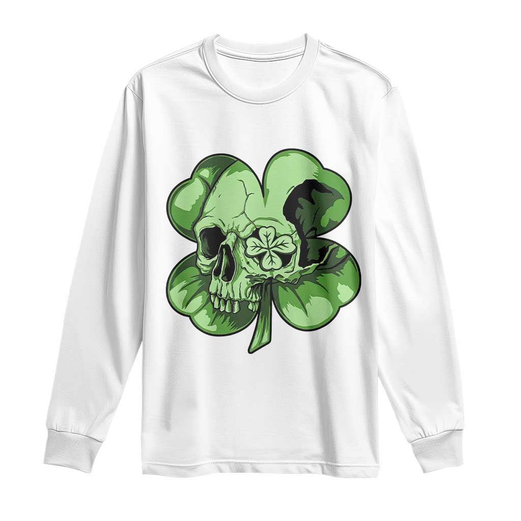 St Patricks Day Lucky Shamrock Skull Gift Long Sleeve Shirt TS12 White Print Your Wear