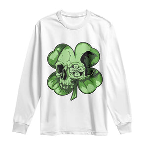 St Patricks Day Lucky Shamrock Skull Gift Long Sleeve Shirt TS12 White Print Your Wear